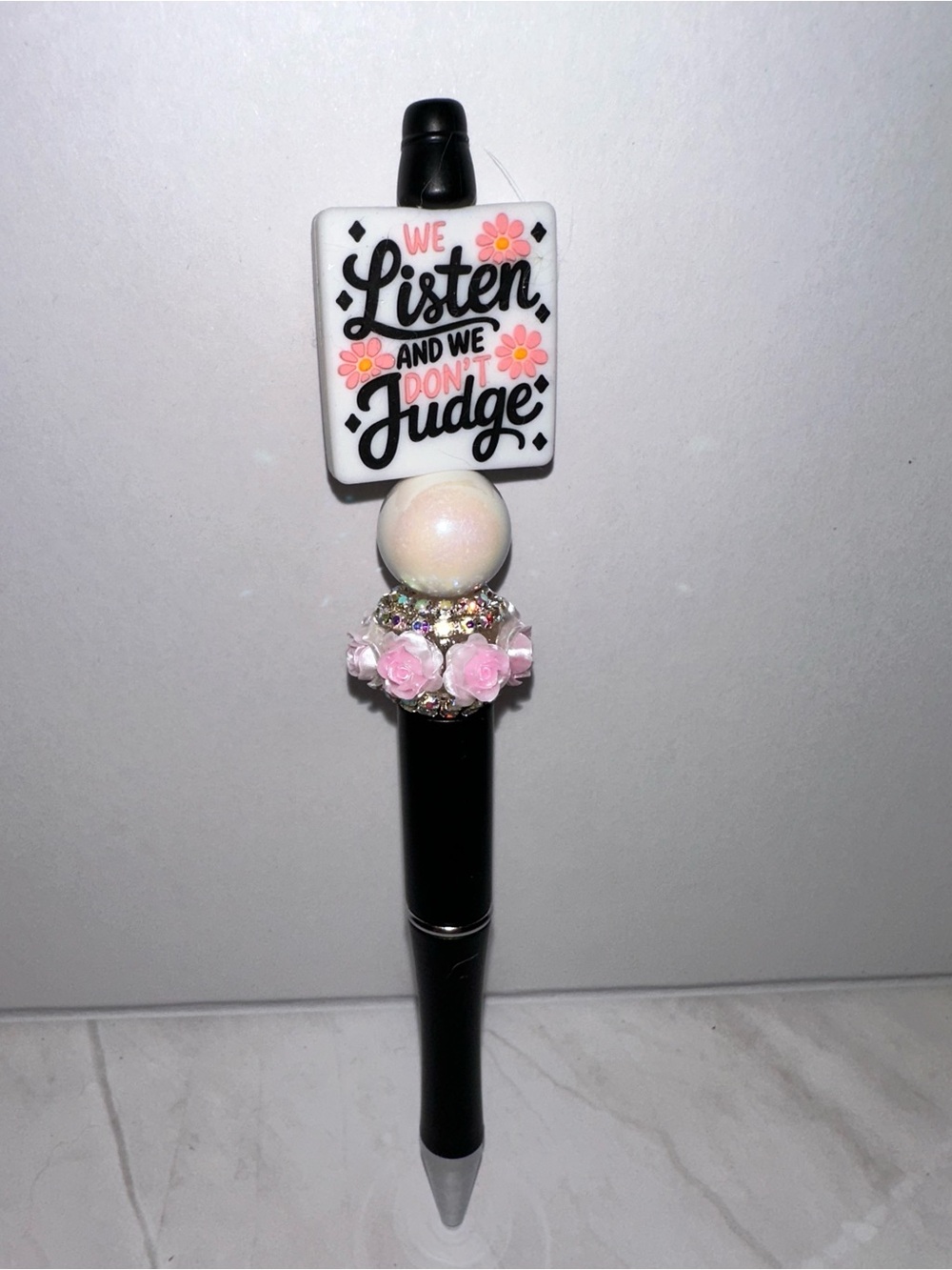 Cute Floral Beaded Pen - "We Listen and We Don't Judge"
